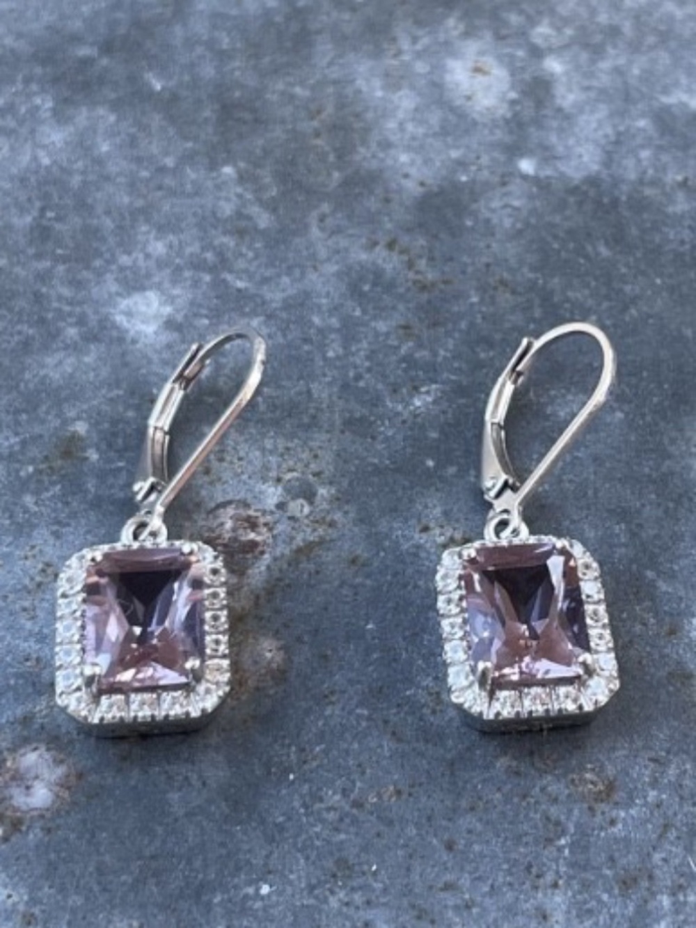 Zandrite/alexandrite-similar light purple gemstone and cz Sterling Drop Earrings